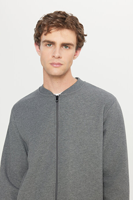 Standart Fit Normal Kesim İçi Polarlı Kolej Yaka Pamuklu Sweatshirt Antrasit-Melanj Ceket resmi