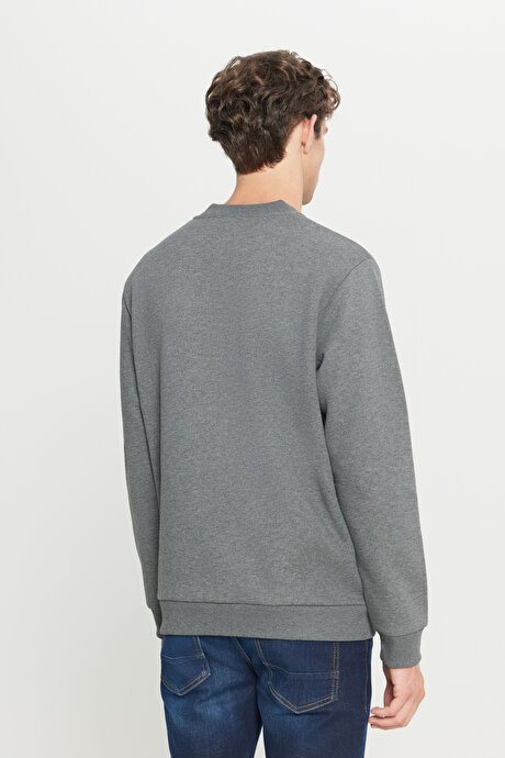Standart Fit Normal Kesim İçi Polarlı Kolej Yaka Pamuklu Sweatshirt Antrasit-Melanj Ceket resmi