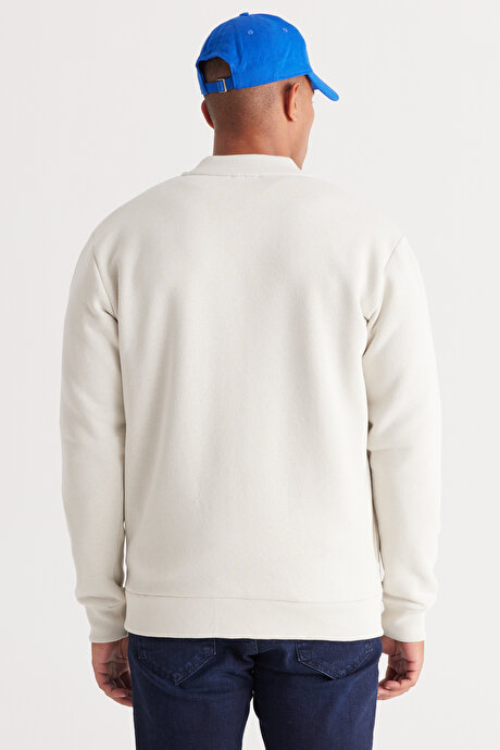 Standart Fit Normal Kesim İçi Polarlı Kolej Yaka Pamuklu Sweatshirt Bej Ceket resmi