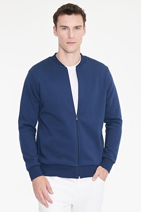Standart Fit Normal Kesim İçi Polarlı Kolej Yaka Pamuklu Sweatshirt Lacivert Ceket resmi