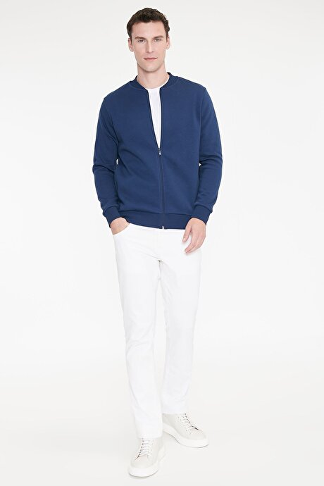 Standart Fit Normal Kesim İçi Polarlı Kolej Yaka Pamuklu Sweatshirt Lacivert Ceket resmi