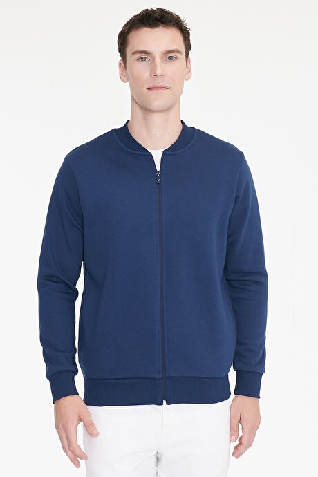 Standart Fit Normal Kesim İçi Polarlı Kolej Yaka Pamuklu Sweatshirt Lacivert Ceket resmi