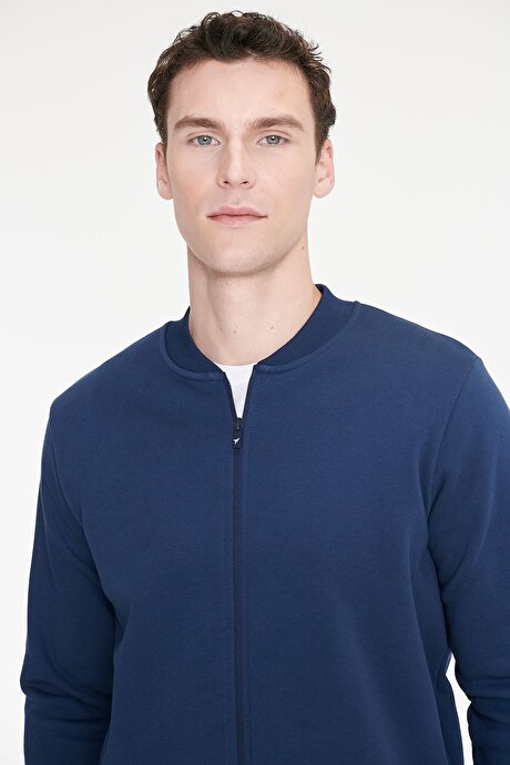 Standart Fit Normal Kesim İçi Polarlı Kolej Yaka Pamuklu Sweatshirt Lacivert Ceket resmi