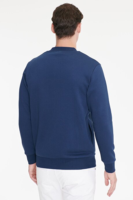 Standart Fit Normal Kesim İçi Polarlı Kolej Yaka Pamuklu Sweatshirt Lacivert Ceket resmi