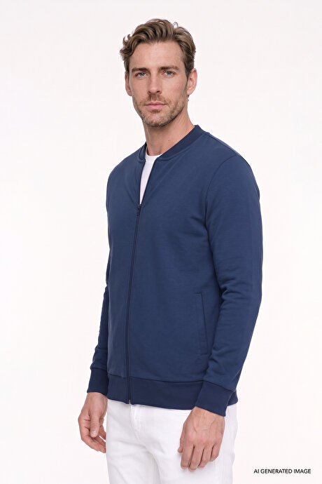 Standart Fit Normal Kesim İçi Polarlı Kolej Yaka Pamuklu Sweatshirt Lacivert Ceket resmi