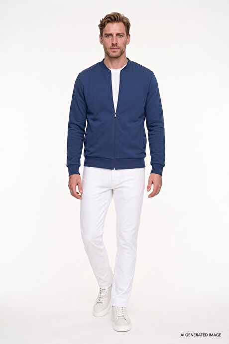 Standart Fit Normal Kesim İçi Polarlı Kolej Yaka Pamuklu Sweatshirt Lacivert Ceket resmi