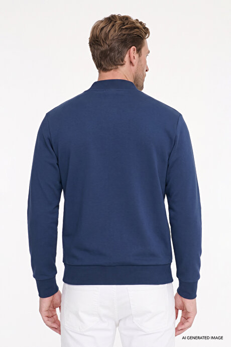 Standart Fit Normal Kesim İçi Polarlı Kolej Yaka Pamuklu Sweatshirt Lacivert Ceket resmi