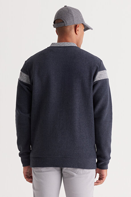 Oversize Fit Bol Kesim Kolej Yaka Pamuklu İndigo Melanj Sweatshirt resmi