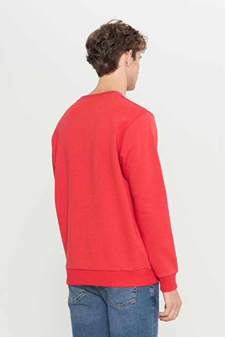 Standart Fit Normal Kesim İçi Polarlı 3 İplik Bisiklet Yaka Pamuklu Kırmızı Sweatshirt resmi