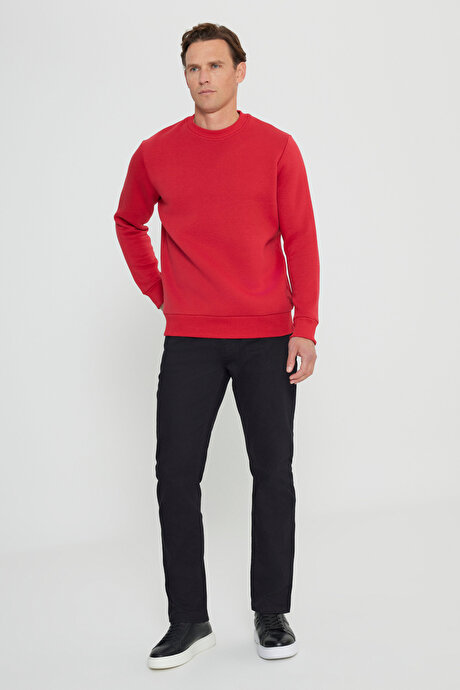 Standart Fit Normal Kesim İçi Polarlı 3 İplik Bisiklet Yaka Pamuklu Kırmızı Sweatshirt resmi