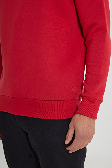 Standart Fit Normal Kesim İçi Polarlı 3 İplik Bisiklet Yaka Pamuklu Kırmızı Sweatshirt resmi