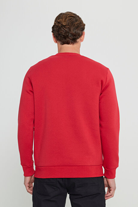 Standart Fit Normal Kesim İçi Polarlı 3 İplik Bisiklet Yaka Pamuklu Kırmızı Sweatshirt resmi