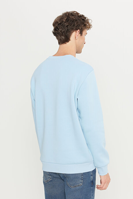 Standart Fit Normal Kesim İçi Polarlı 3 İplik Bisiklet Yaka Pamuklu Açık Mavi Sweatshirt resmi