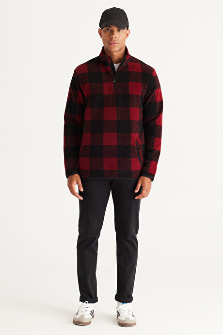 Standart Fit Normal Kesim Bato Yaka Bordo-Siyah Polar resmi