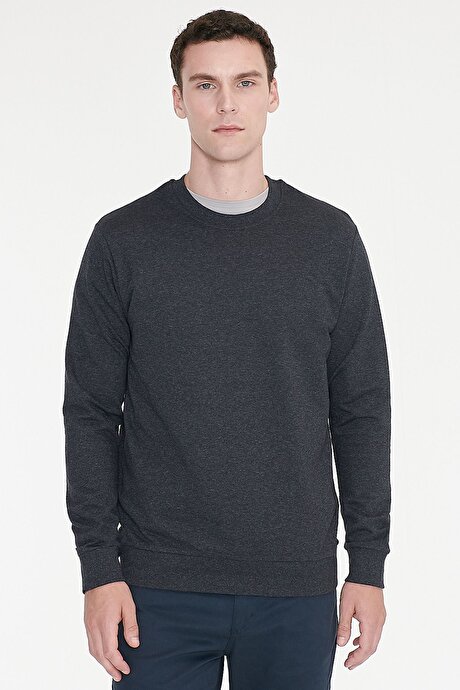 Pamuklu Standart Fit Normal Kesim 2 İplik Bisiklet Yaka Antrasit-Melanj Sweatshirt resmi