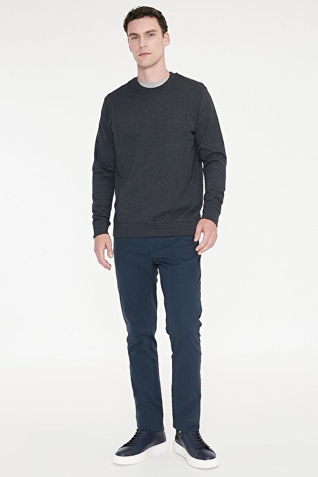 Pamuklu Standart Fit Normal Kesim 2 İplik Bisiklet Yaka Antrasit-Melanj Sweatshirt resmi