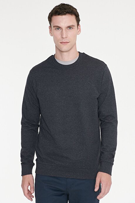 Pamuklu Standart Fit Normal Kesim 2 İplik Bisiklet Yaka Antrasit-Melanj Sweatshirt resmi