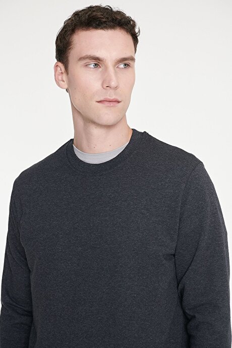 Pamuklu Standart Fit Normal Kesim 2 İplik Bisiklet Yaka Antrasit-Melanj Sweatshirt resmi