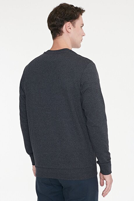 Pamuklu Standart Fit Normal Kesim 2 İplik Bisiklet Yaka Antrasit-Melanj Sweatshirt resmi
