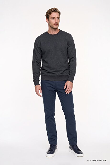 Pamuklu Standart Fit Normal Kesim 2 İplik Bisiklet Yaka Antrasit-Melanj Sweatshirt resmi