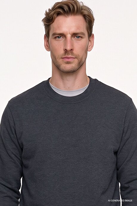 Pamuklu Standart Fit Normal Kesim 2 İplik Bisiklet Yaka Antrasit-Melanj Sweatshirt resmi