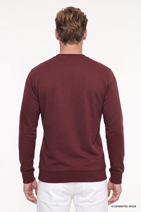 Pamuklu Standart Fit Normal Kesim 2 İplik Bisiklet Yaka Bordo Sweatshirt resmi