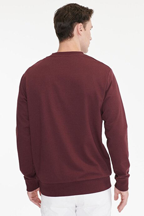 Pamuklu Standart Fit Normal Kesim 2 İplik Bisiklet Yaka Bordo Sweatshirt resmi