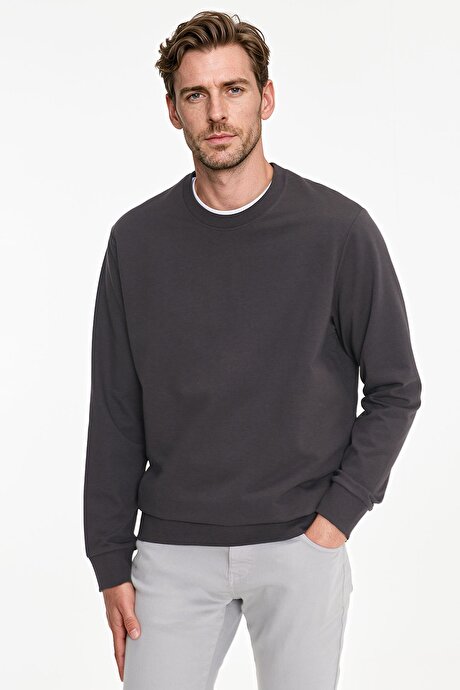 Pamuklu Standart Fit Normal Kesim 2 İplik Bisiklet Yaka Füme Sweatshirt resmi