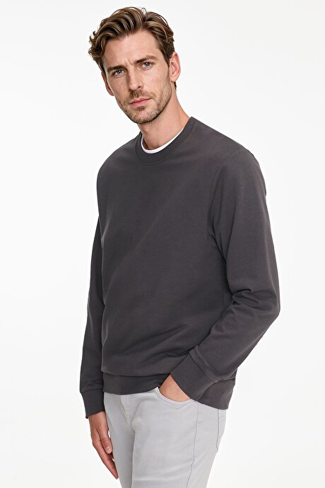 Pamuklu Standart Fit Normal Kesim 2 İplik Bisiklet Yaka Füme Sweatshirt resmi