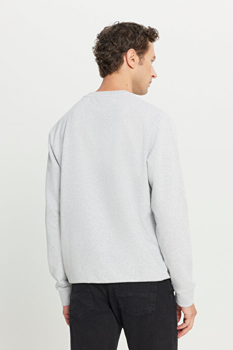 Standart Fit Normal Kesim 2 İplik Recycle Pamuklu Bisiklet Yaka Gri Melanj Sweatshirt resmi