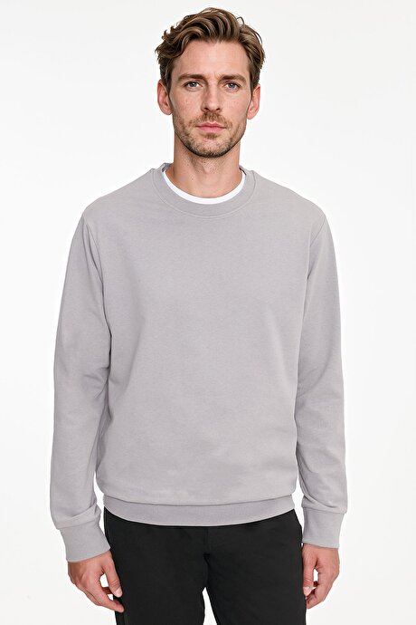 Pamuklu Standart Fit Normal Kesim 2 İplik Bisiklet Yaka Gri Sweatshirt resmi