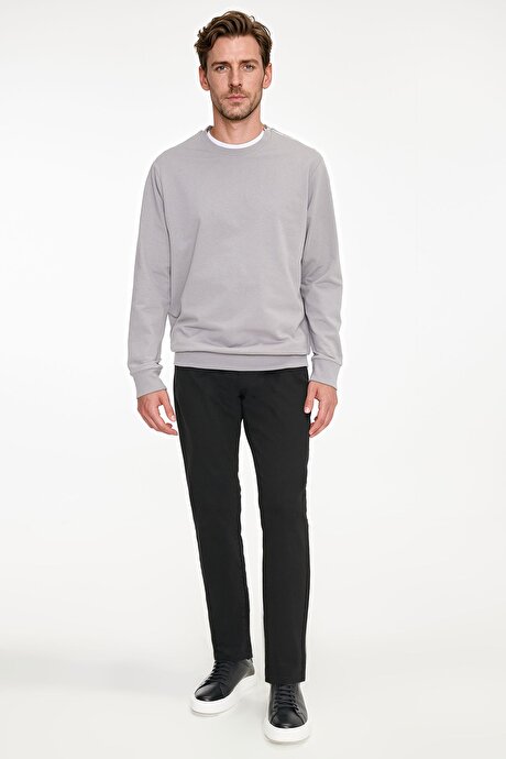 Pamuklu Standart Fit Normal Kesim 2 İplik Bisiklet Yaka Gri Sweatshirt resmi