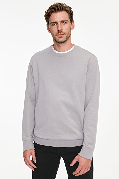 Pamuklu Standart Fit Normal Kesim 2 İplik Bisiklet Yaka Gri Sweatshirt resmi