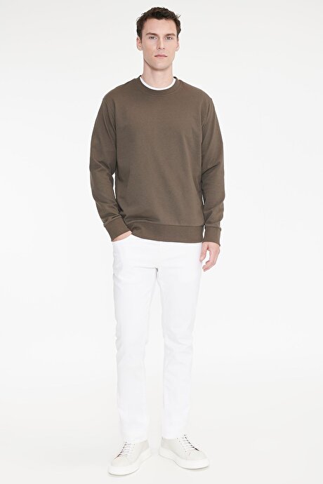 Pamuklu Standart Fit Normal Kesim 2 İplik Bisiklet Yaka Haki Sweatshirt resmi