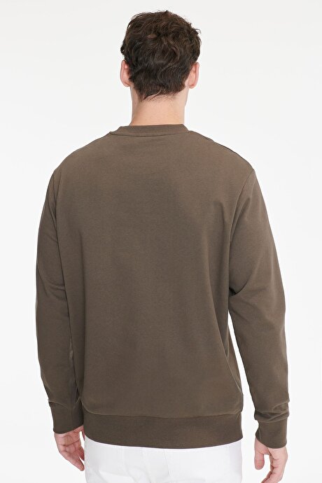 Pamuklu Standart Fit Normal Kesim 2 İplik Bisiklet Yaka Haki Sweatshirt resmi