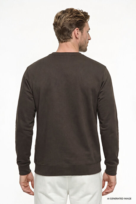 Pamuklu Standart Fit Normal Kesim 2 İplik Bisiklet Yaka Kahverengi Sweatshirt resmi