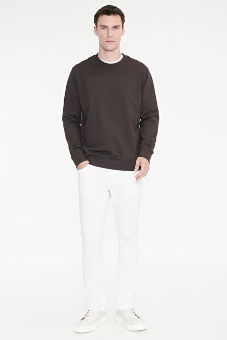 Pamuklu Standart Fit Normal Kesim 2 İplik Bisiklet Yaka Kahverengi Sweatshirt resmi