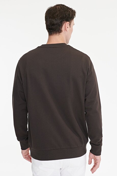 Pamuklu Standart Fit Normal Kesim 2 İplik Bisiklet Yaka Kahverengi Sweatshirt resmi