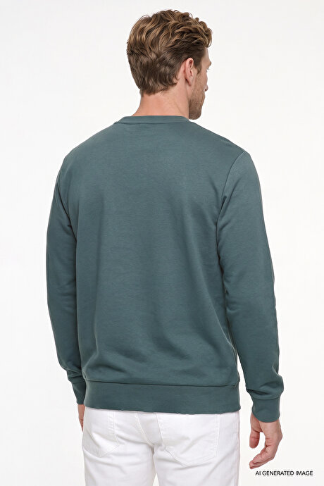 Pamuklu Standart Fit Normal Kesim 2 İplik Bisiklet Yaka Koyu Yeşil Sweatshirt resmi
