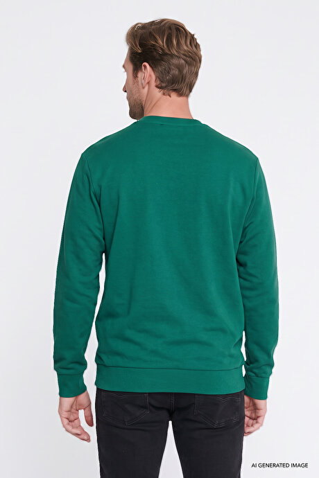 Pamuklu Standart Fit Normal Kesim 2 İplik Bisiklet Yaka Koyu Yeşil Sweatshirt resmi
