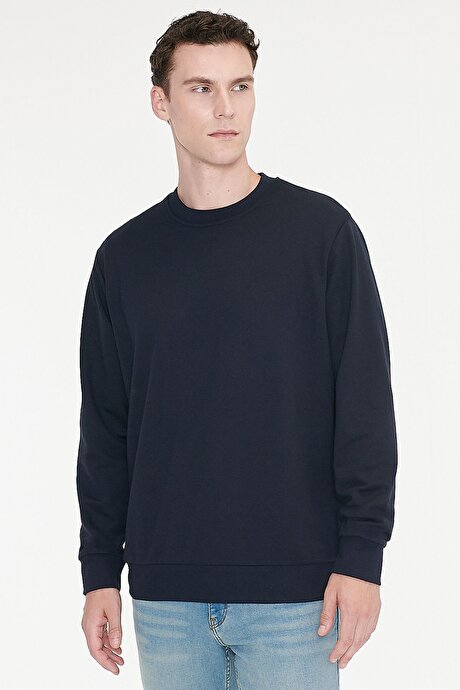 Pamuklu Standart Fit Normal Kesim 2 İplik Bisiklet Yaka Lacivert Sweatshirt resmi