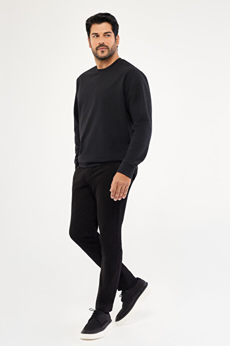 Standart Fit Normal Kesim 2 İplik Recycle Pamuklu Bisiklet Yaka Siyah Sweatshirt resmi