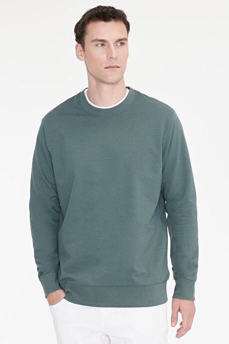 Pamuklu Standart Fit Normal Kesim 2 İplik Bisiklet Yaka Yeşil Sweatshirt resmi