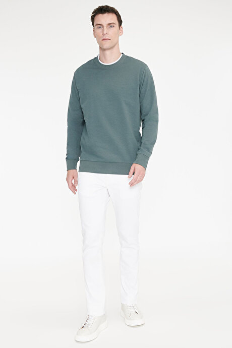 Pamuklu Standart Fit Normal Kesim 2 İplik Bisiklet Yaka Yeşil Sweatshirt resmi