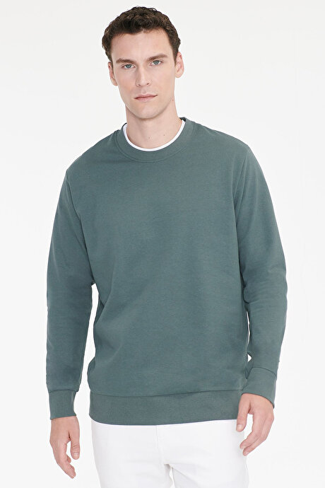 Pamuklu Standart Fit Normal Kesim 2 İplik Bisiklet Yaka Yeşil Sweatshirt resmi
