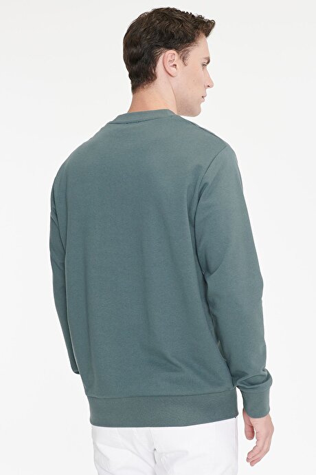 Pamuklu Standart Fit Normal Kesim 2 İplik Bisiklet Yaka Yeşil Sweatshirt resmi