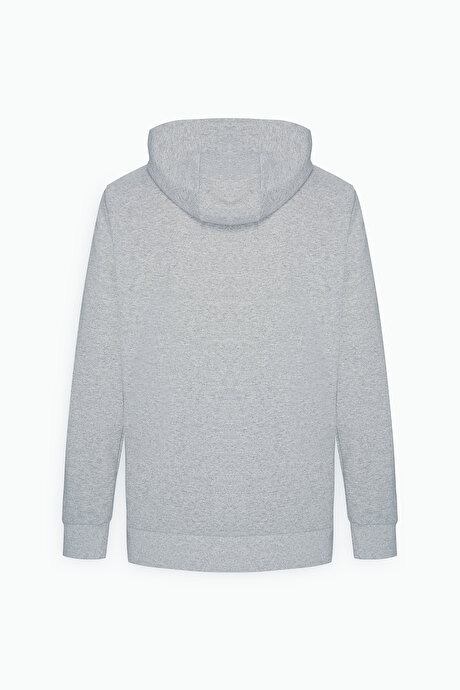 Standart Fit Normal Kesim 2 İplik Recycle Pamuklu Kapüşonlu Gri Melanj Sweatshirt resmi