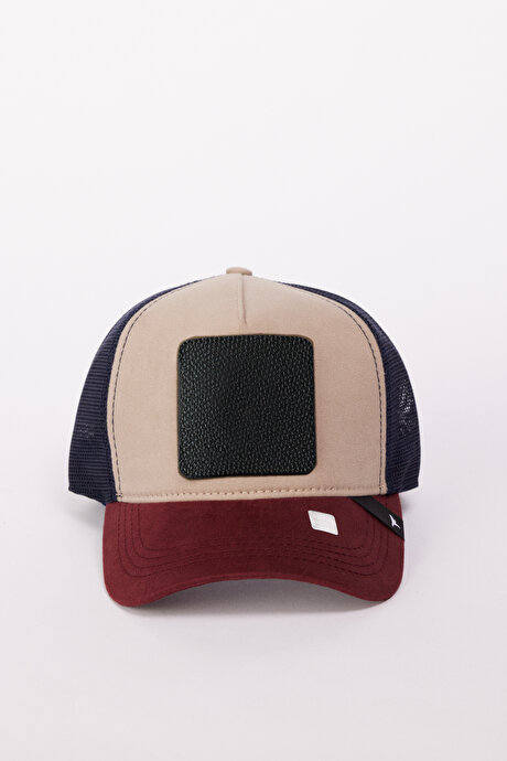 %100 Pamuk Değiştirilebilir Stickerlı Bordo-Lacivert Şapka resmi