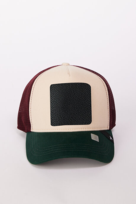 %100 Pamuk Değiştirilebilir Stickerlı Yeşil-Bordo Şapka resmi