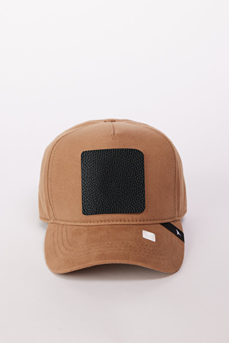 %100 Pamuk Değiştirilebilir Stickerlı Bej Şapka resmi